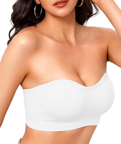 Strapless Bras for Women Non-Slip Wireless Bandeau Bra Seamless Padded Tube Top Bra Including Fabric & Clear Straps