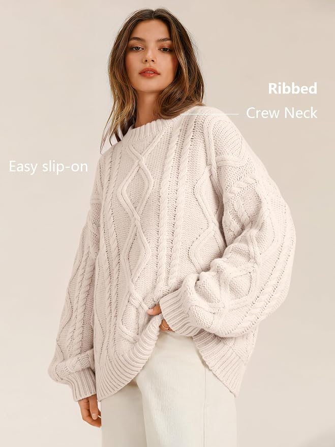 Trendy Queen Women's Oversized Cable Knit Sweaters 2026 Fall Outfit