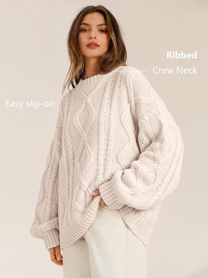 Trendy Queen Women's Oversized Cable Knit Sweaters 2026 Fall Outfit