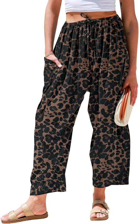 Womens Linen Wide Leg Pants Casual Loose Palazzo Harem Pants