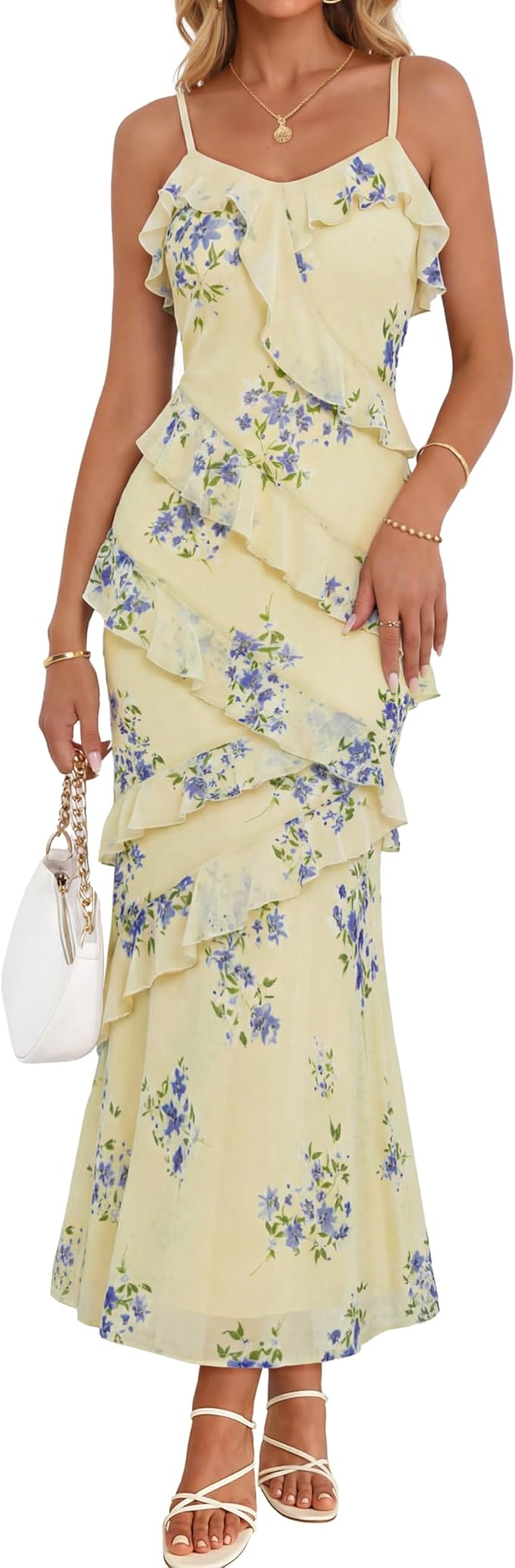 Summer Floral Wedding Guest Maxi Dress Women 2026 Vacation Formal Bodycon Spaghetti Strap Cocktail Party Long Dress