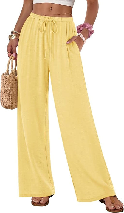 Women's  Pants Flowy Lightweight Wide Leg Low Rise Beach Casual Loose Elastic Waist with Drawstring Pocket