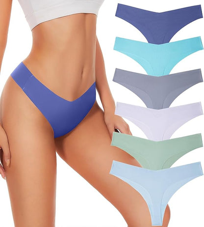 Seamless Thongs For Women V-waisted No Show Thong Seamless Panties Breathable Comfortable Underwear Womens 6-Pack