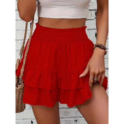 High-Waist Ruffle Smocked Shorts – Lightweight Double-Layer Lounge Bottoms