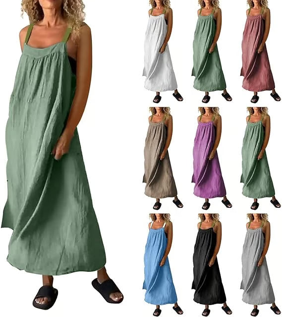 Women's Simple Cotton Linen Sling Dress🔥