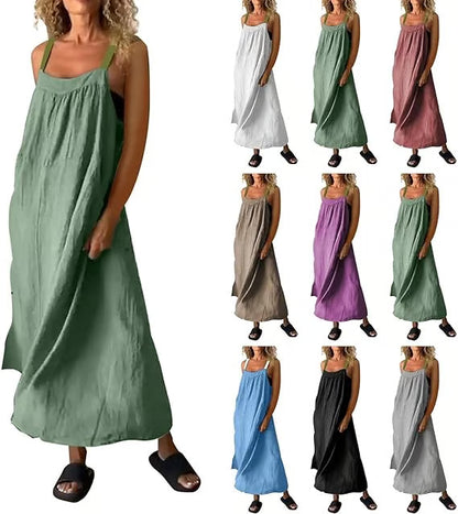 Women's Simple Cotton Linen Sling Dress🔥