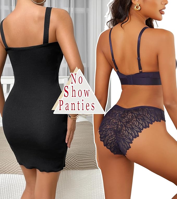 FINETOO 6 Pack Sexy Underwear for Women Silky Seamless No Show Panties Ladies Lace Bikini Lightweight Cheeky Hipster