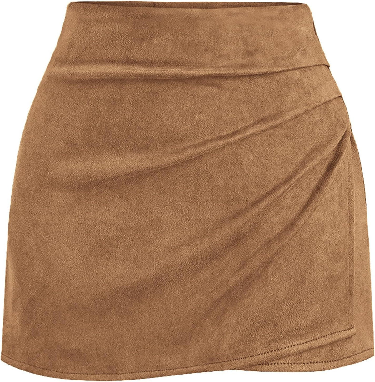 Faux Suede Mini Skirts for Women Ruched Wrap Skorts