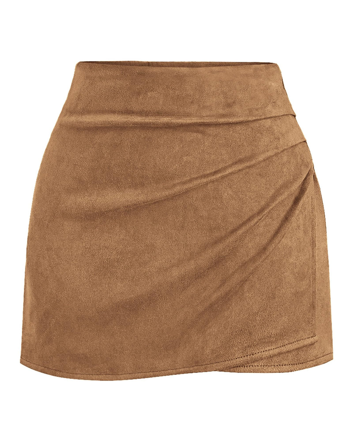 Faux Suede Mini Skirts for Women Ruched Wrap Skorts