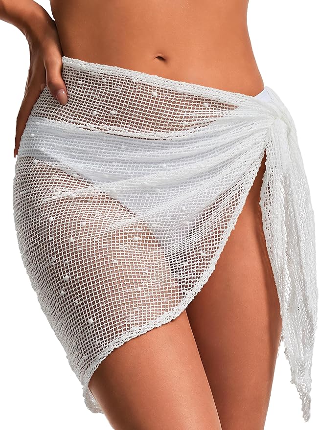 Coverups for Women, Sequin Sheer Crochet Beach Cover Up, Sexy Wrap Skirt Bikini Swimsuit Cover Up for Vacation