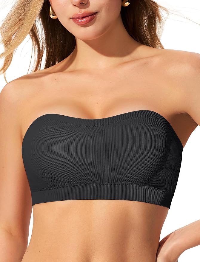 Strapless Push Up Bras for Women Wireless Bandeau Bra Non-Slip Silicone Tube Top Padded Convertible Bralette