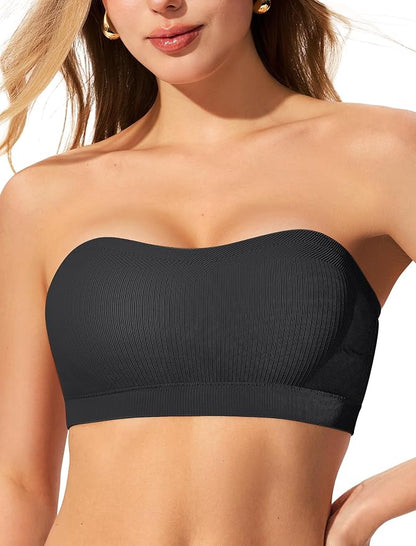 Strapless Push Up Bras for Women Wireless Bandeau Bra Non-Slip Silicone Tube Top Padded Convertible Bralette
