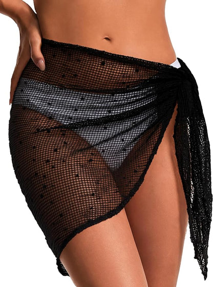 Coverups for Women, Sequin Sheer Crochet Beach Cover Up, Sexy Wrap Skirt Bikini Swimsuit Cover Up for Vacation