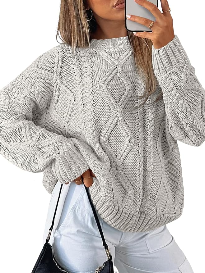 Trendy Queen Women's Oversized Cable Knit Sweaters 2026 Fall Outfit