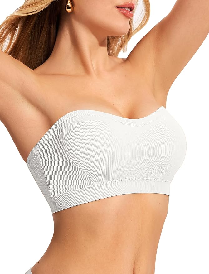Strapless Push Up Bras for Women Wireless Bandeau Bra Non-Slip Silicone Tube Top Padded Convertible Bralette