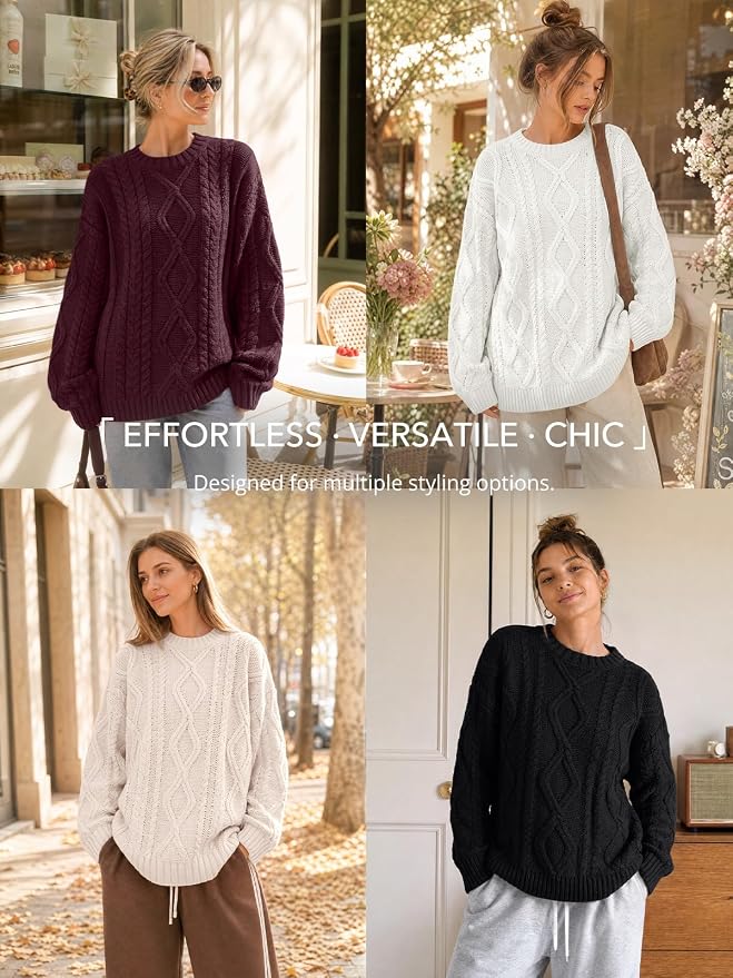 Trendy Queen Women's Oversized Cable Knit Sweaters 2026 Fall Outfit
