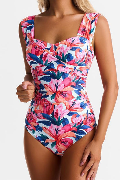 Womens One Piece Swimsuits Tummy Control Bathing Suits Modest Full Coverage Swimsuit Wide Straps Swimwear