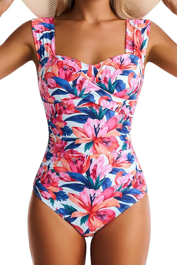 Womens One Piece Swimsuits Tummy Control Bathing Suits Modest Full Coverage Swimsuit Wide Straps Swimwear