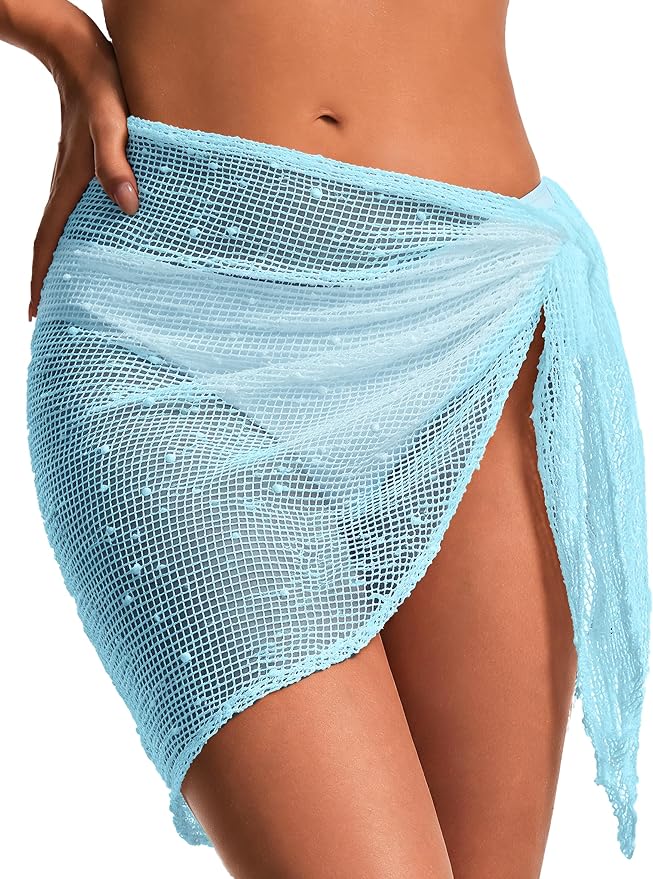 Coverups for Women, Sequin Sheer Crochet Beach Cover Up, Sexy Wrap Skirt Bikini Swimsuit Cover Up for Vacation