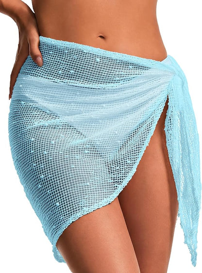 Coverups for Women, Sequin Sheer Crochet Beach Cover Up, Sexy Wrap Skirt Bikini Swimsuit Cover Up for Vacation