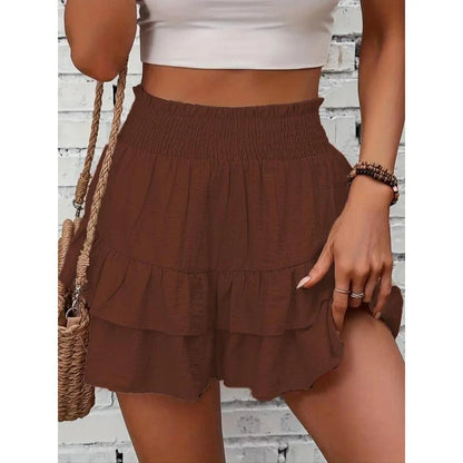 High-Waist Ruffle Smocked Shorts – Lightweight Double-Layer Lounge Bottoms