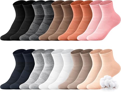 Ankle Socks for Women Cotton Casual Socks Quarter Sock Breathable, Seamless Toe 10 Pairs