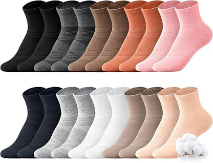 Ankle Socks for Women Cotton Casual Socks Quarter Sock Breathable, Seamless Toe 10 Pairs