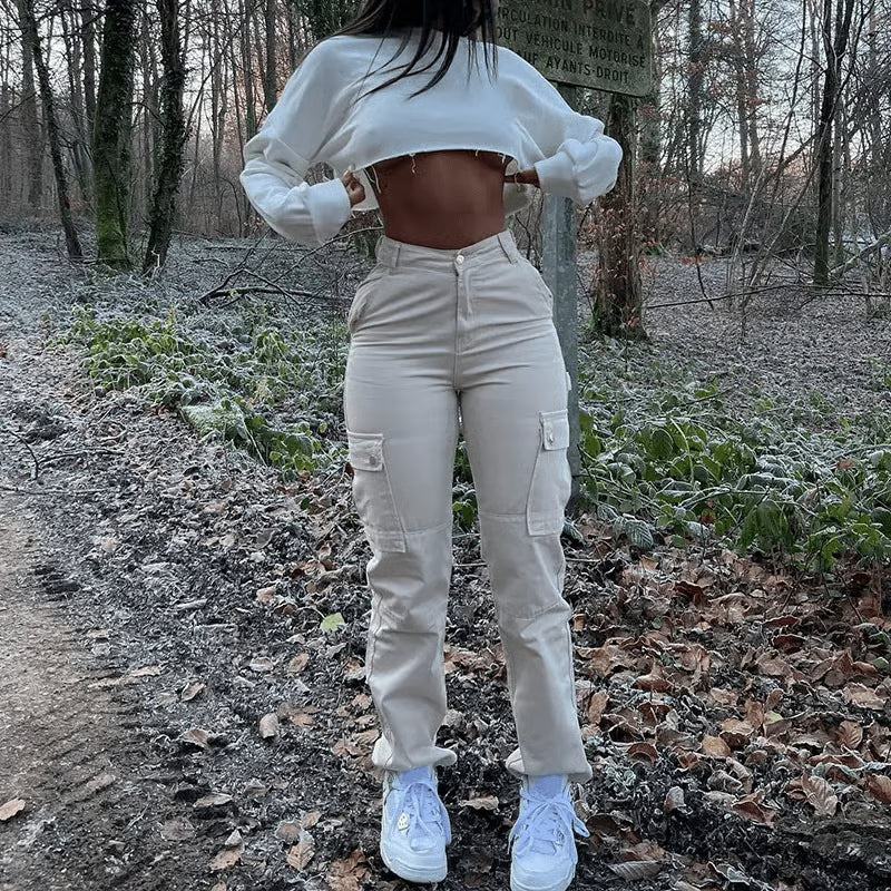 Curve Hugging High Waist Cargo Jeans