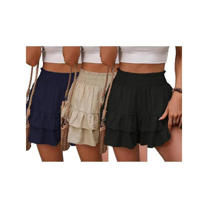 High-Waist Ruffle Smocked Shorts – Lightweight Double-Layer Lounge Bottoms