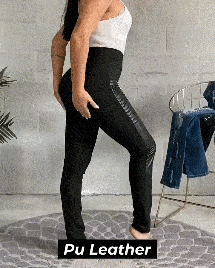 FAUX LEATHER PANTS WITH CONTRASTING TRIM AND ZIPPER✨