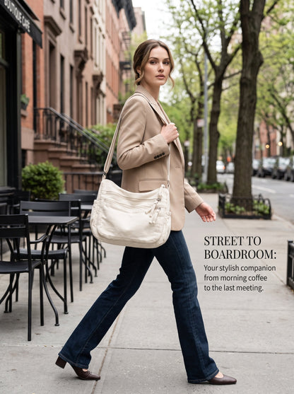 Distressed Canvas Messenger Bag - Multi-Zipper Layered Design