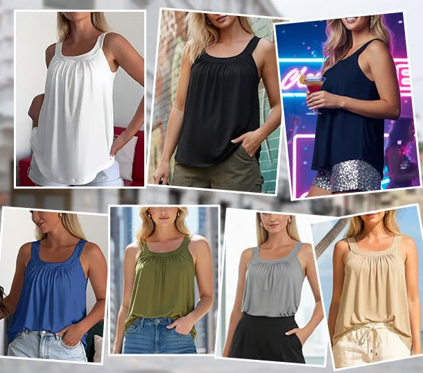 Solid Color Pleated Tank Top