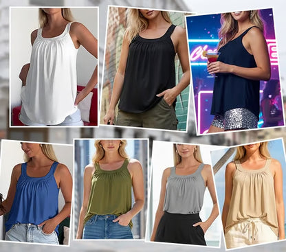 Solid Color Pleated Tank Top