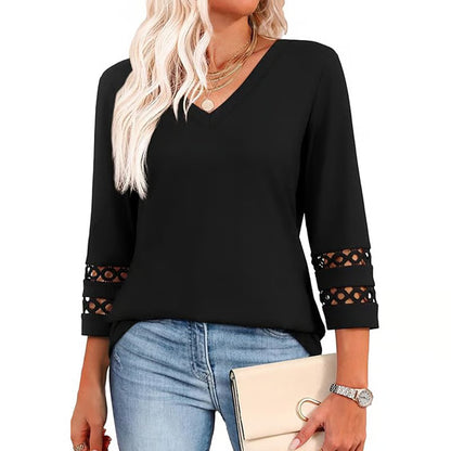 2026 New Womens 3/4 Length Sleeve Tops Trendy V Neck T Shirts