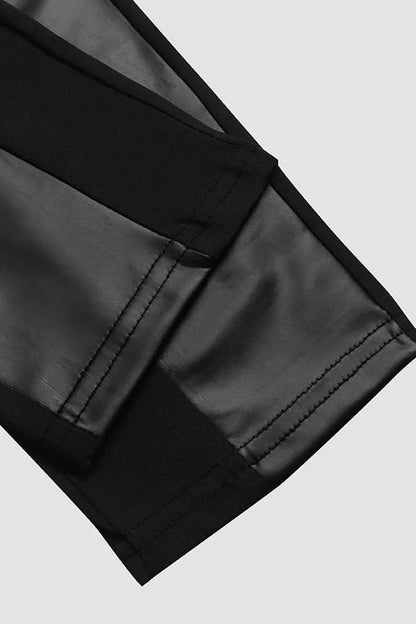 FAUX LEATHER PANTS WITH CONTRASTING TRIM AND ZIPPER✨