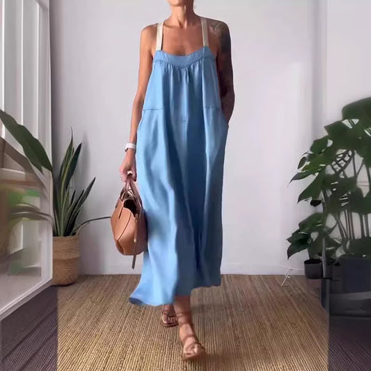 Women's Simple Cotton Linen Sling Dress🔥