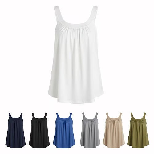 Solid Color Pleated Tank Top