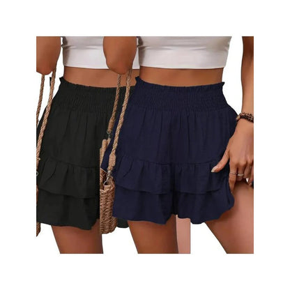 High-Waist Ruffle Smocked Shorts – Lightweight Double-Layer Lounge Bottoms