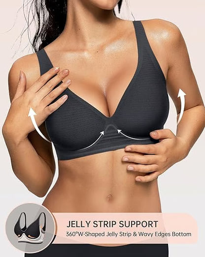 🎁 🔥Womens Comfortable Wireless Bras Push Up Bralettes Seamless Tshirts Bras Deep V Everyday Bras