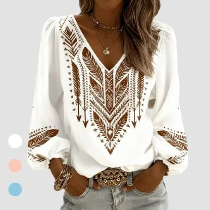 Puffed Sleeve V-Neck Loose Blouse