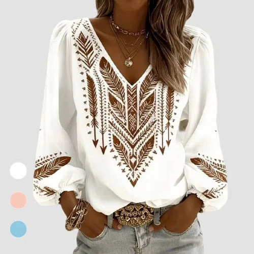 Puffed Sleeve V-Neck Loose Blouse