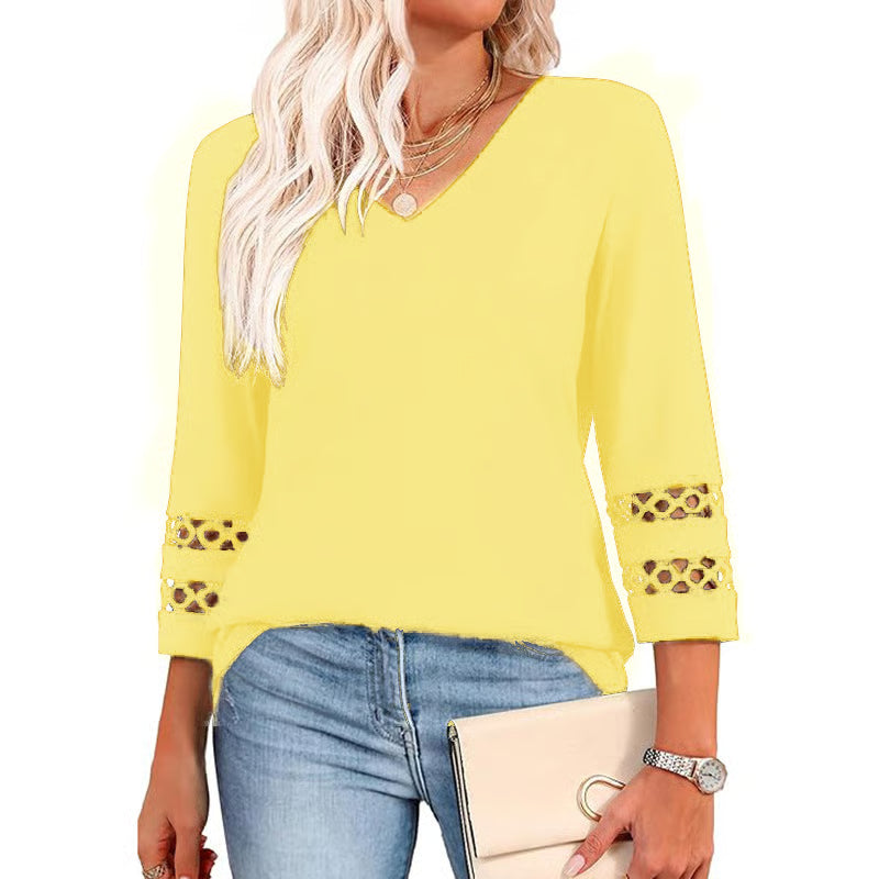 2026 New Womens 3/4 Length Sleeve Tops Trendy V Neck T Shirts