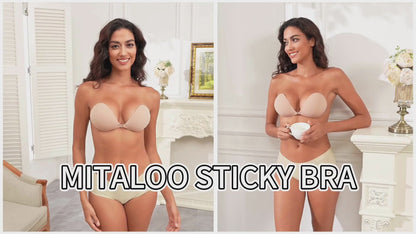 MITALOO Seamless Adhesive Bra Sticky Strapless Invisible Push up Bras Silicone Backless Nipple Cover for Women