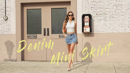ELLEVEN Denim Mini Skirt for Women, High Stretch Low Waist Jean Skirt with Shorts Underneath Sexy Bodycon Casual Micro Skort